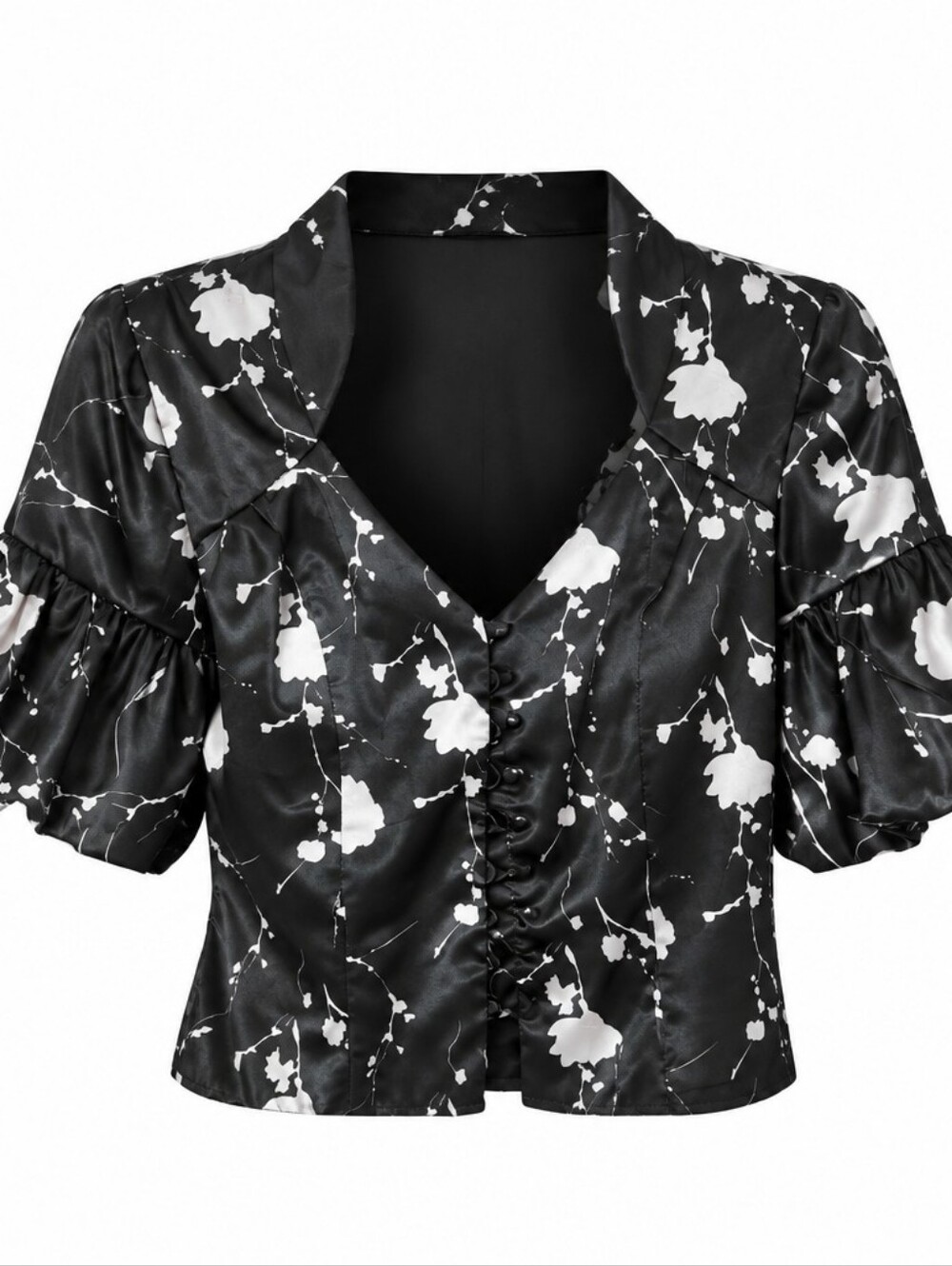 J.R. Nites By Caliendo Black Satin Cropped Puffy Sleeves Blazer Jacket. Size 8